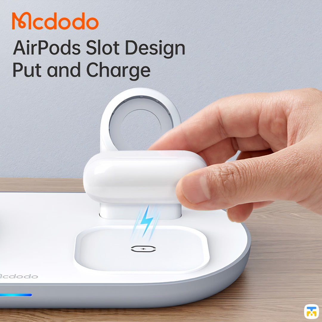 AirPods Slot Design Put and Charge - Mcdodo 3in1 15W Wireless Charger for iPhone, Apple Watch, Airpods