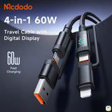 McDodo 4-in-1 60W USB-C/USB-A to USB-C/Lightning Travel Cable 1.2m
