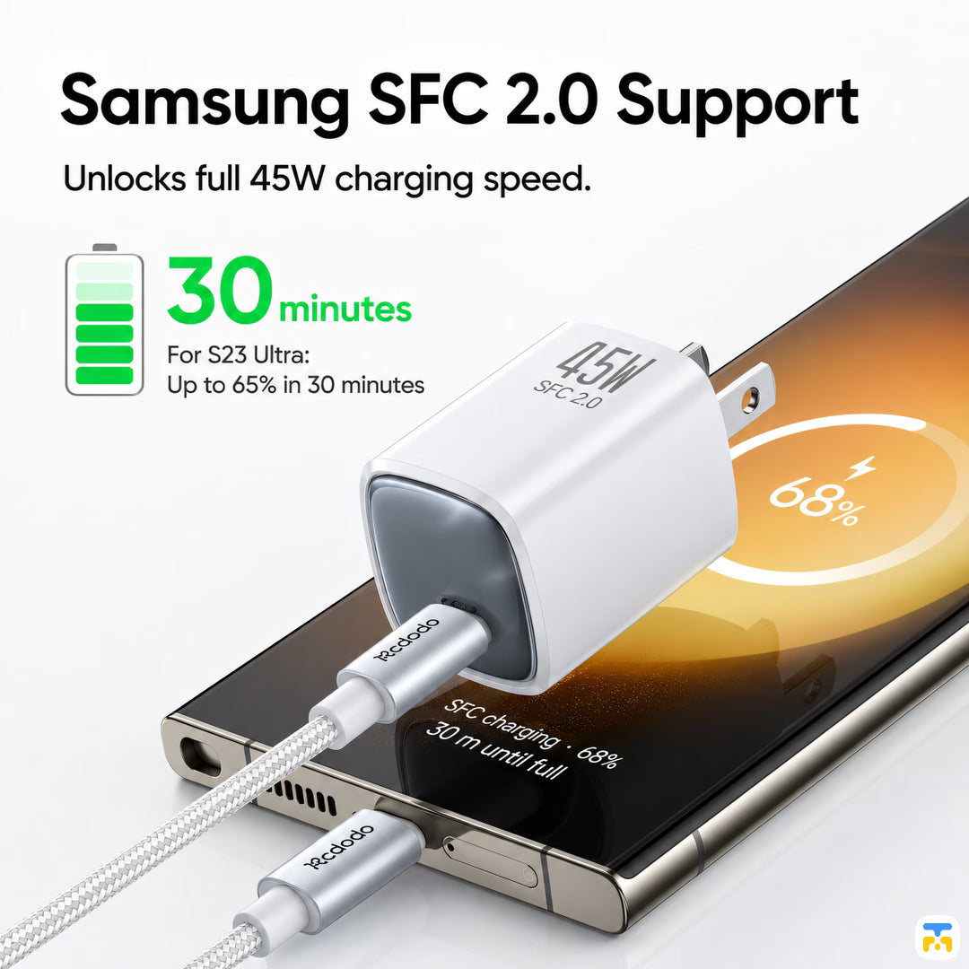 Samsung SFC 2.0 Support - Mcdodo 45W GaN Mini Fast Charger