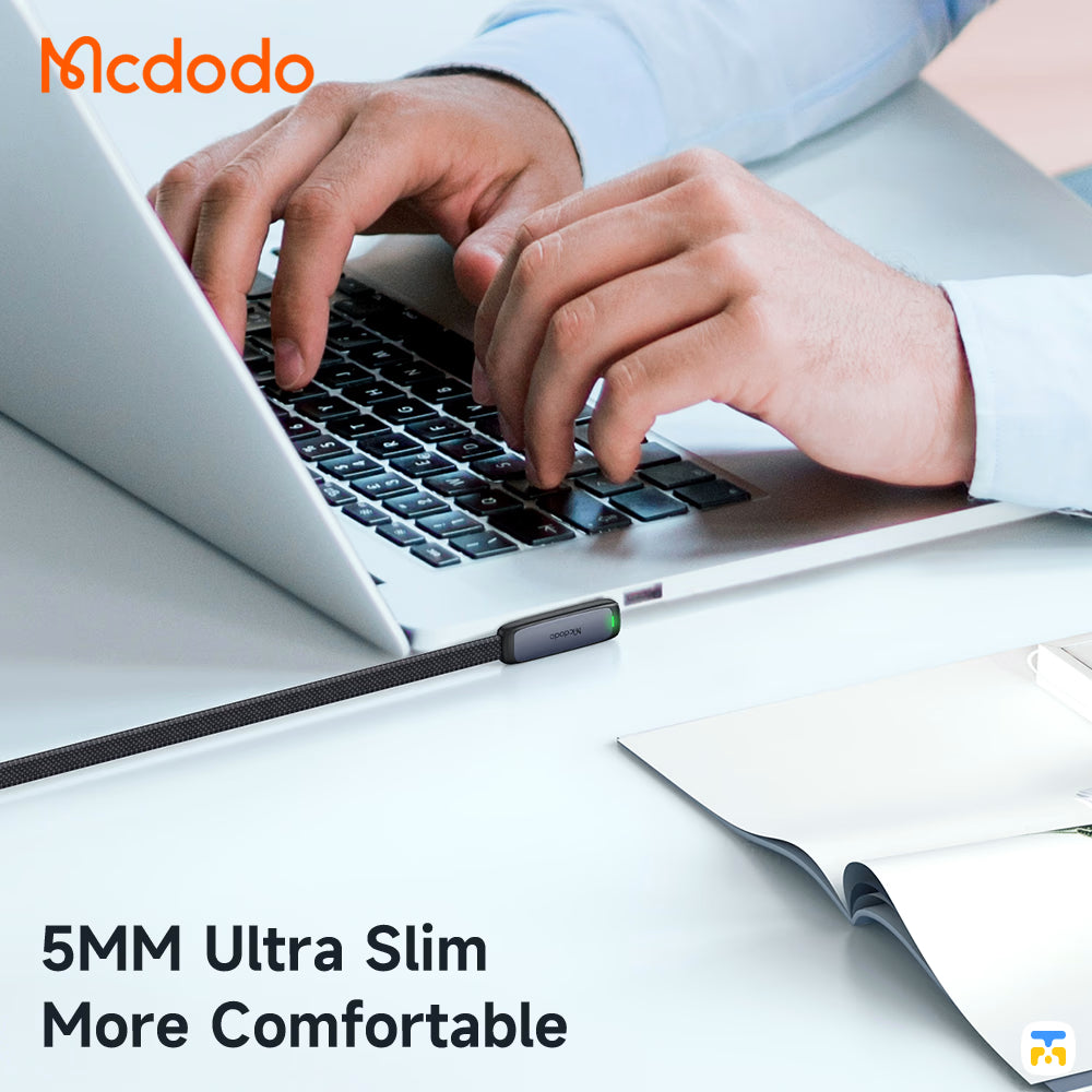 Mcdodo 90° Type-C to Type-C Data Cable - 65W - 1.2 Meter, 5MM Ultra Slim, More Comfortable