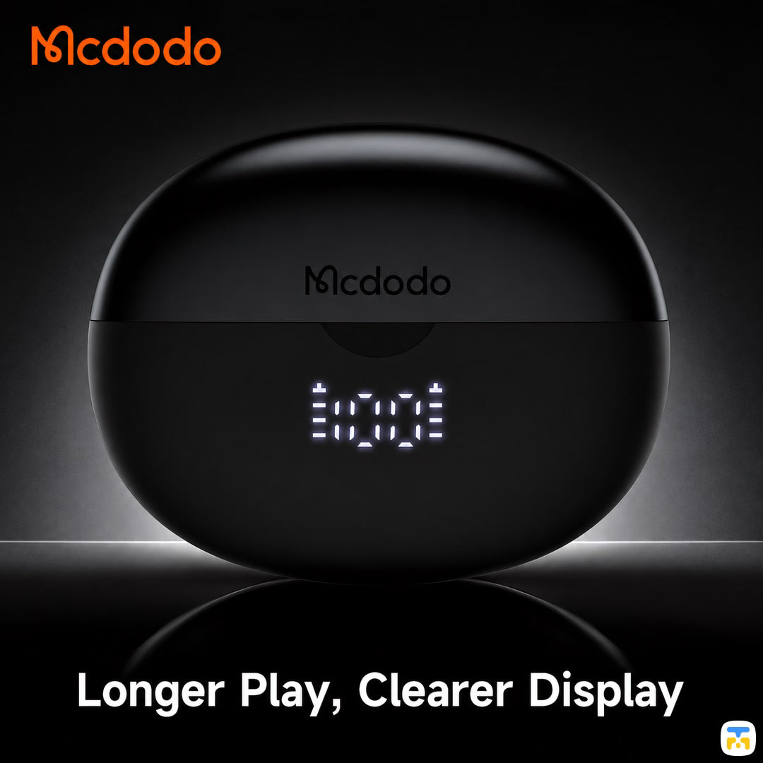 Longer Play, Clearer Display - Mcdodo Air O3 Clip-on Open-Ear Earbuds with Digital Display