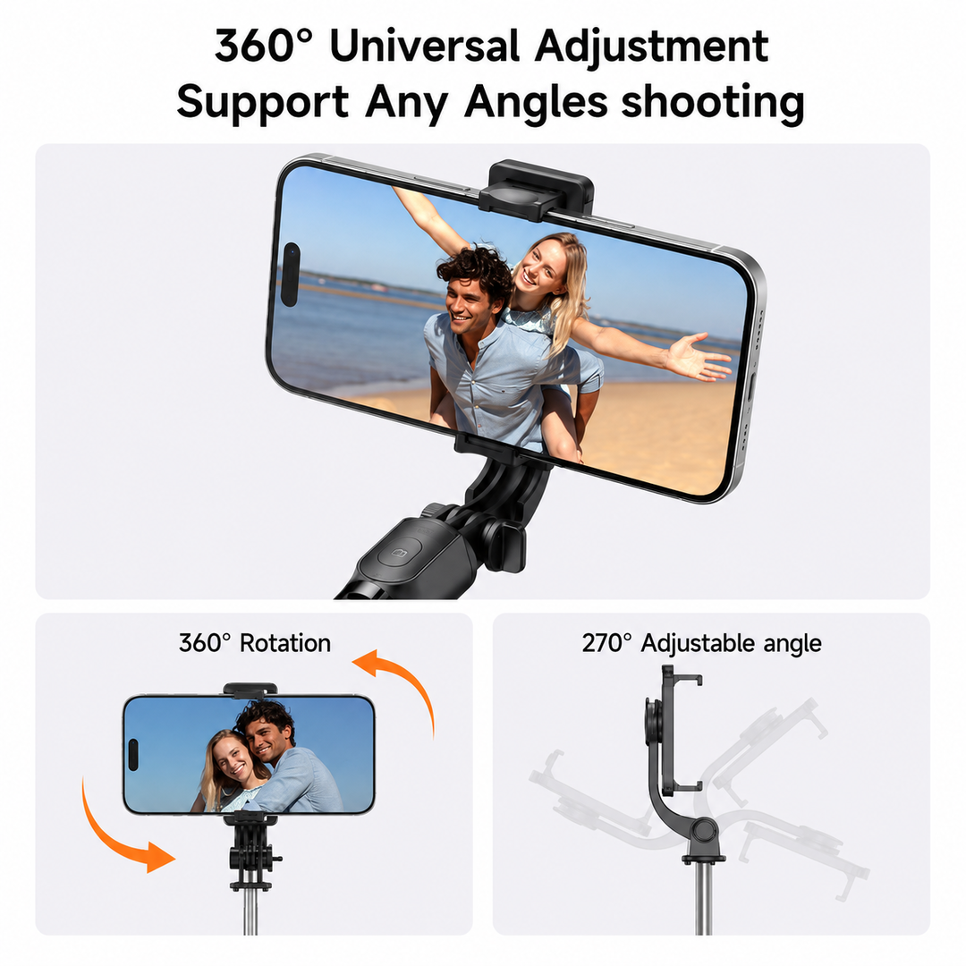 360° Universal Adjustment Support Any Angles shooting - Mcdodo Bluetooth Selfie Stick Tripod