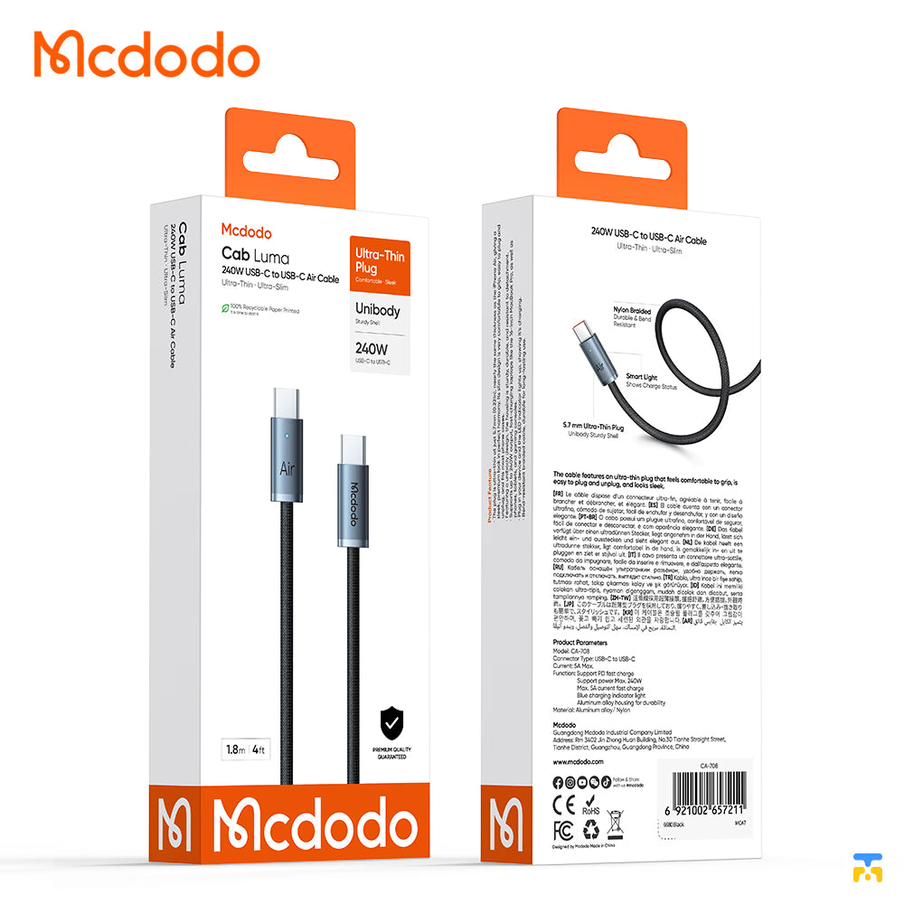 Mcdodo Cab Luma USB-C to USB-C Air Cable - 240W - 1.8 Meter - Packaging