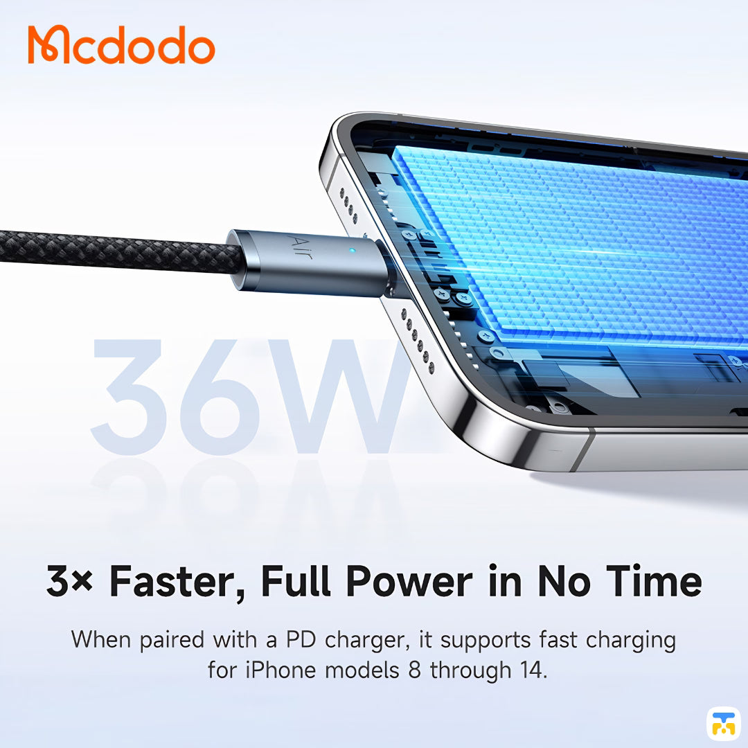 3× Faster, Full Power in No Time - mcdodo-cab-luma-36w-usb-c-to-lightning-air-cable-1.8-meter