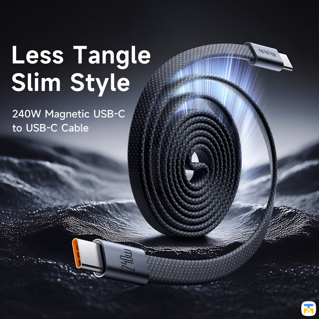 Less Tangle Slim Style - Mcdodo Cab Mage 240W USB C to C Self-Winding Magnetic Cable - 1 Meter