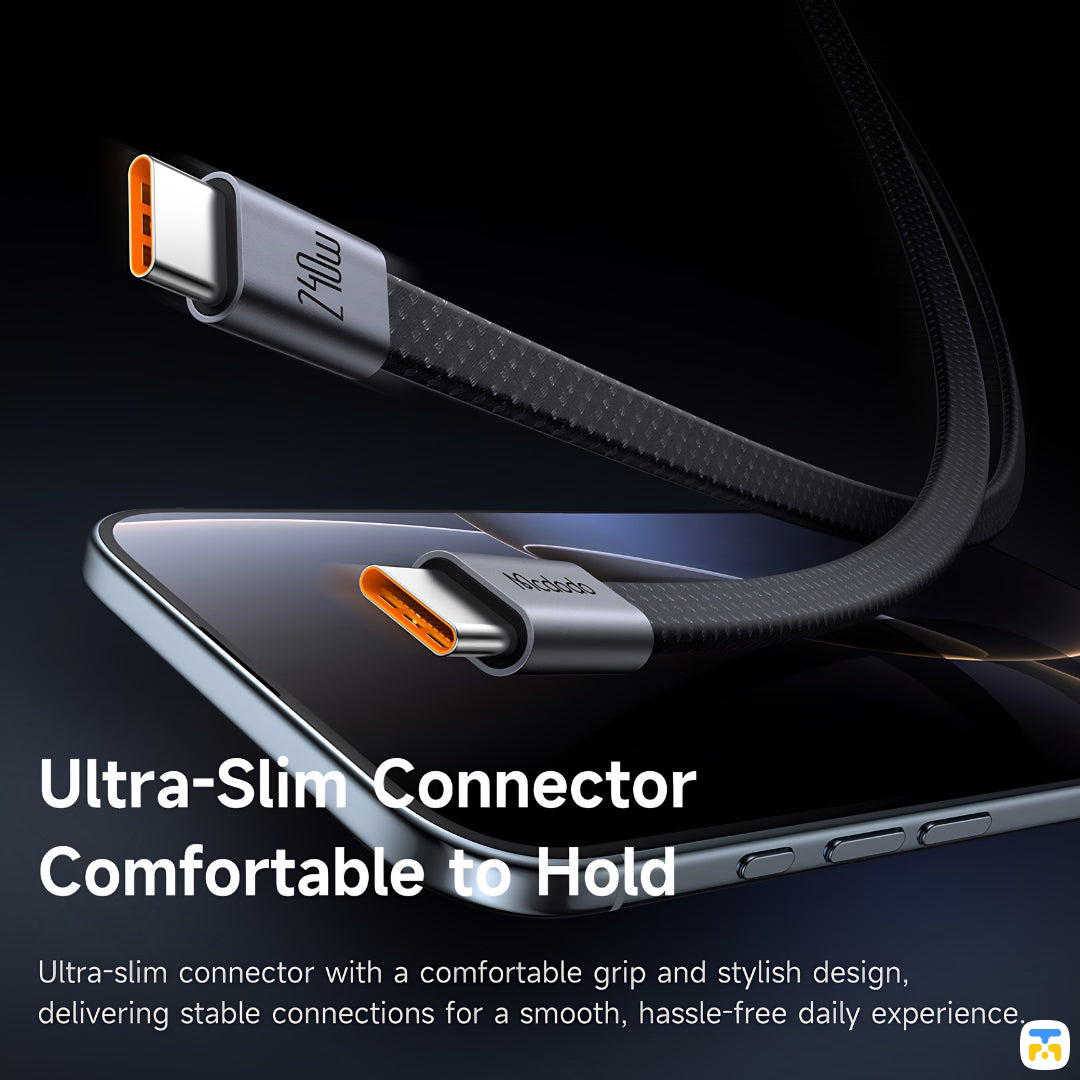 Ultra-Slim Connector Comfortable to Hold - Mcdodo Cab Mage 240W USB C to C Self-Winding Magnetic Cable - 1 Meter