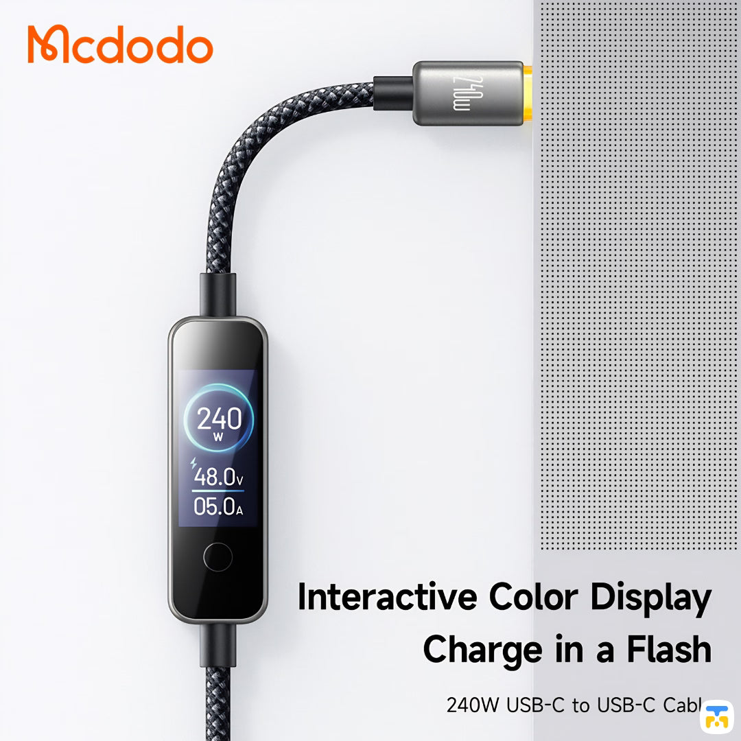 Interactive Color Display Charge in a Flash - Mcdodo Cab Vision 240W USB-C to USB-C Cable with Display