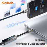 480Mbps High-Speed Data Transfer - Mcdodo Cab Vision 240W USB-C to USB-C Cable with Display - 1.2m 