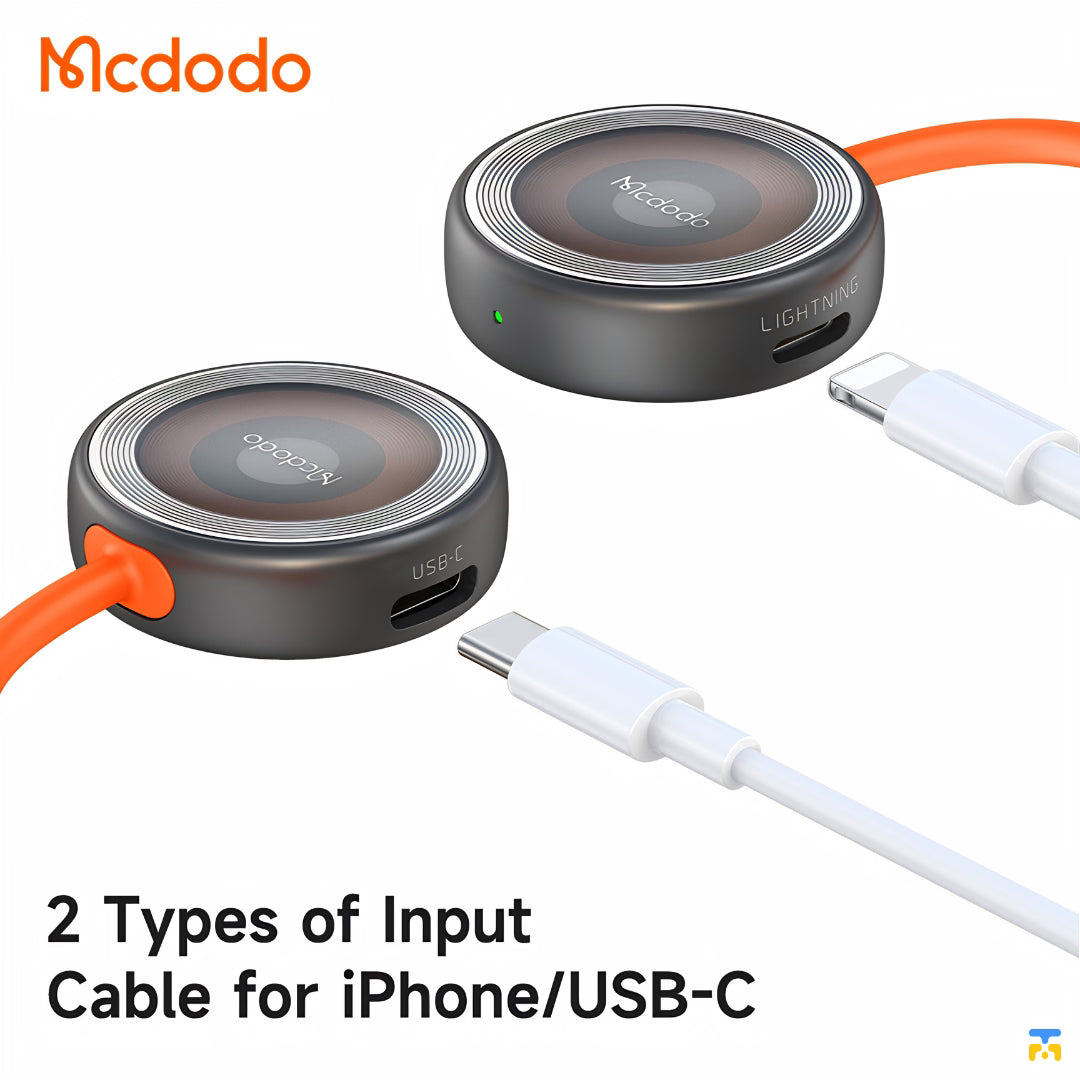 2 Types of Input Cable for iPhone/USB-C- Mcdodo Charger for Apple Watch with Lightning & USB-C Ports