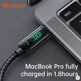 Mcdodo Digital Pro PD Fast Charge Type-C to Type-C Data Cable - 100W - MacBook Pro fully charged in 1.8 hours