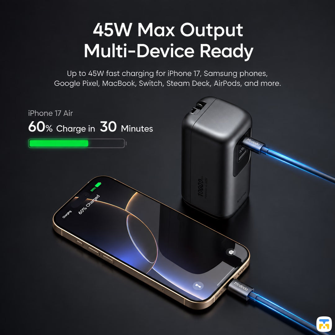 45W Max Output
Multi-Device Ready - Mcdodo FreeGo 10000mAh 45W Display Power Bank & Charger