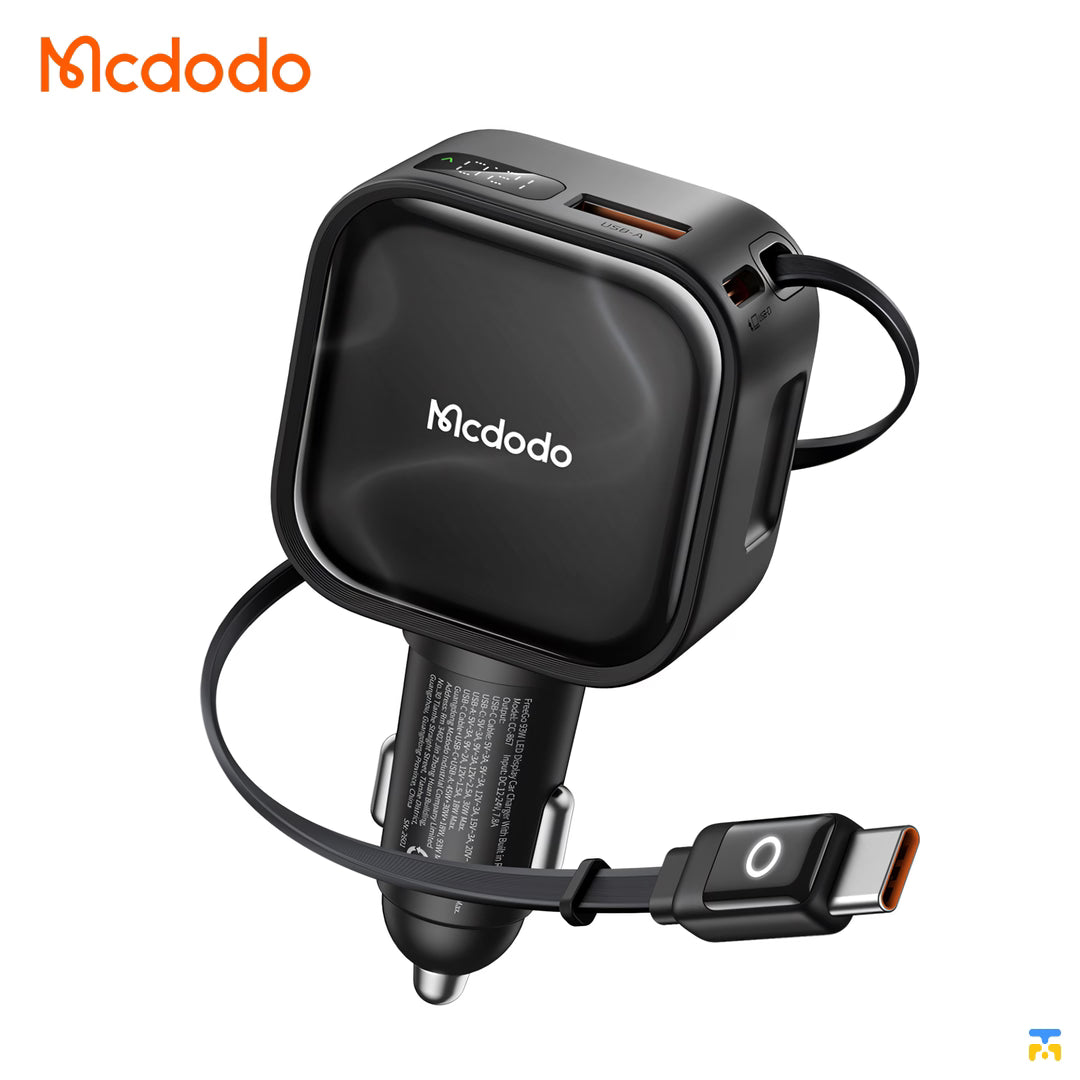 Mcdodo FreeGo Pro 93W Car Charger with Built-in USB-C Cable - 1A+1C