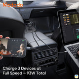 Charge 3 Devices at Full Speed - 93W Total - Mcdodo FreeGo Pro 93W Car Charger with Built-in USB-C Cable - 1A+1C