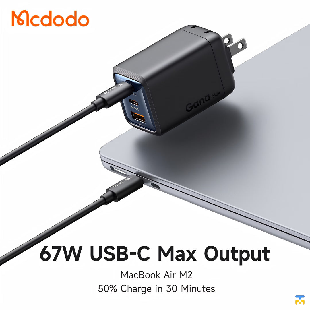 67W USB-C Max Output - Mcdodo Gana Mini 67W Ultimate Mini GaN Charger - 2 USB-C 1 USB-A