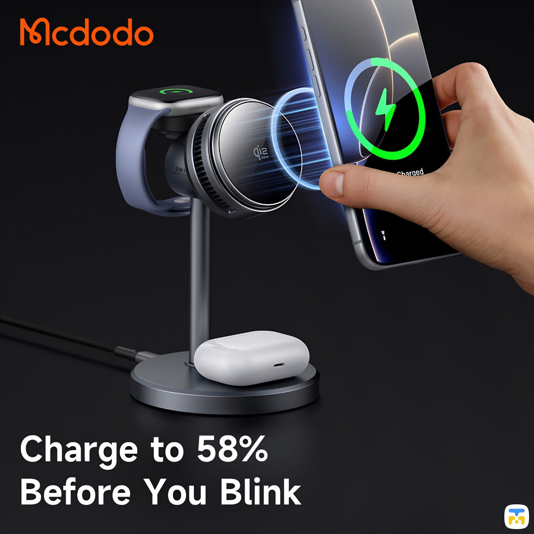 Charge to 58% Before You Blink - Mcdodo MagQ Ultra Qi2 25W TEC-Cooled 3in1 Wireless Charging Station