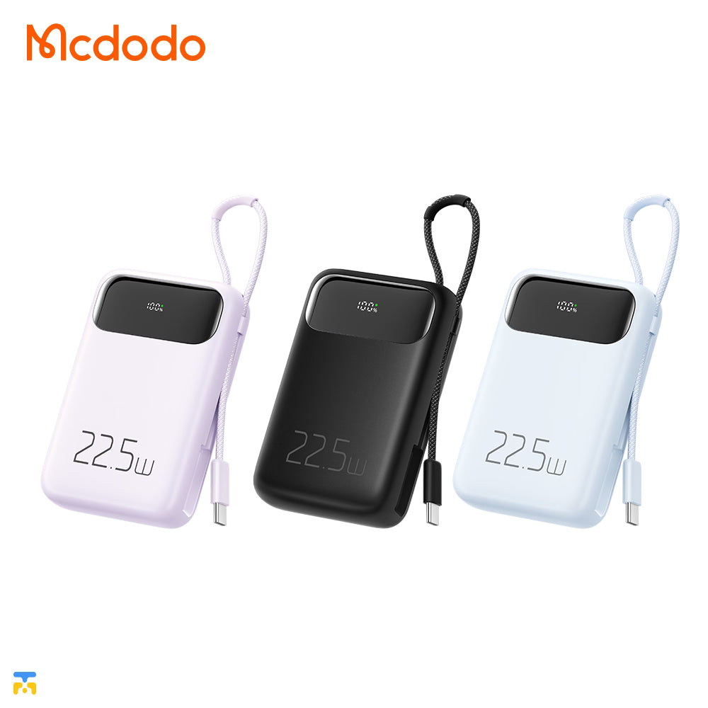 Mcdodo 22.5W 10000mAh Power Bank with Digital Display and Built‑in Type‑C Cable