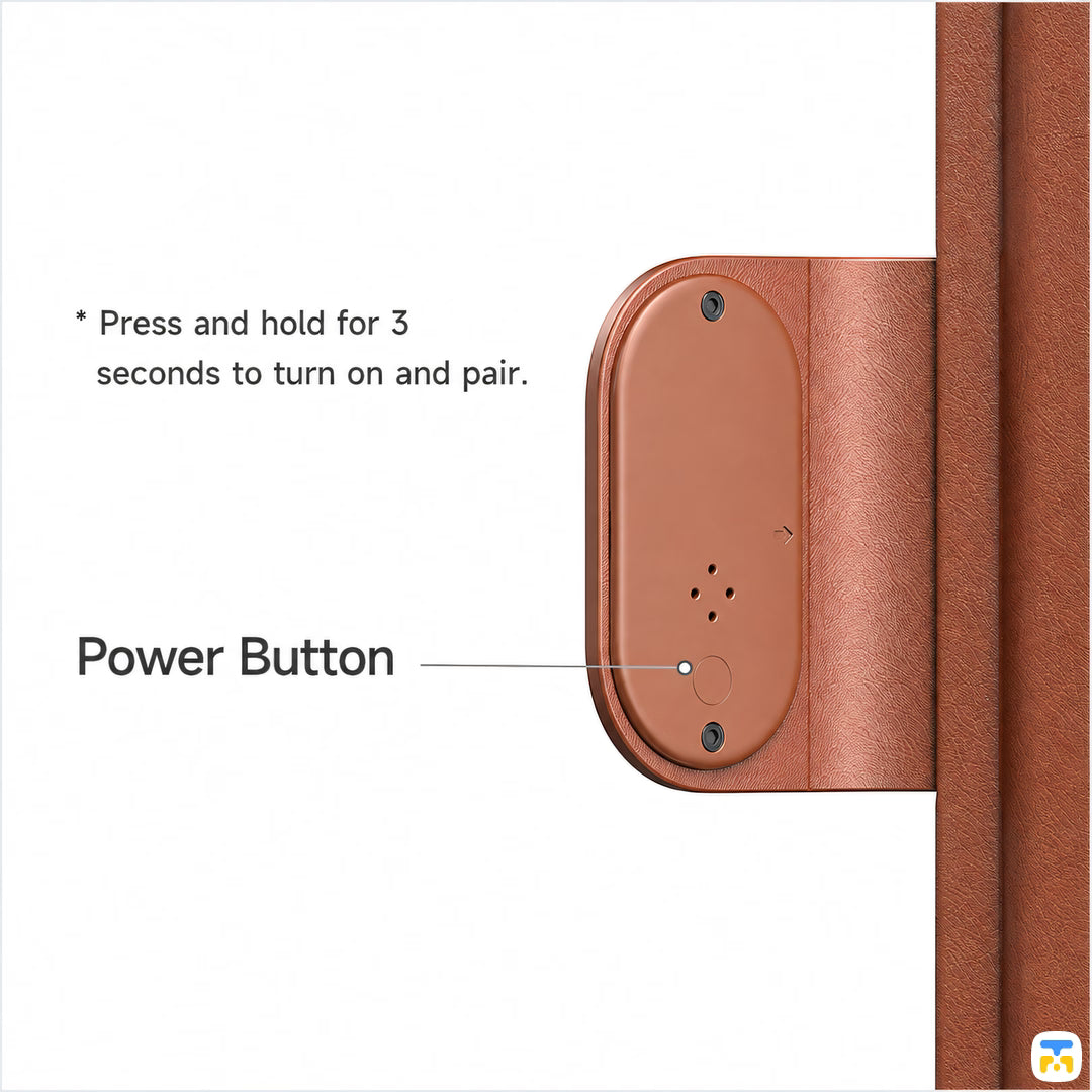 Press and hold for 3
seconds to turn on and pair - Mcdodo Napa Passport Holder with Find My Locator (iOS)