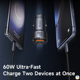60W Ultra-Fast
Charge Two Devices at Once - Mcdodo NeoEco 60W Car Charger - USB-C + USB-A
