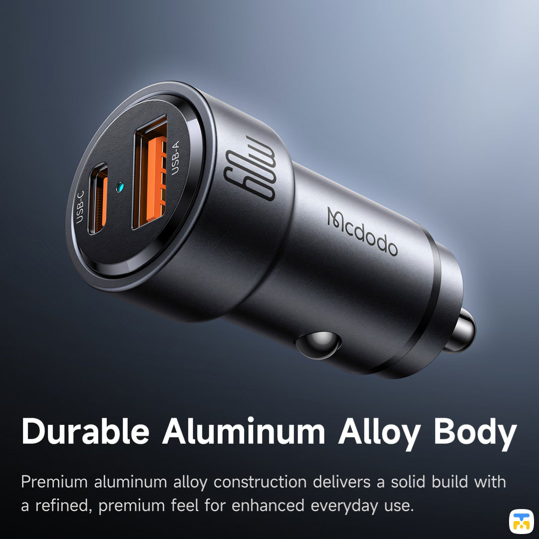 Durable Aluminum Alloy Body - Mcdodo NeoEco 60W Car Charger - USB-C + USB-A