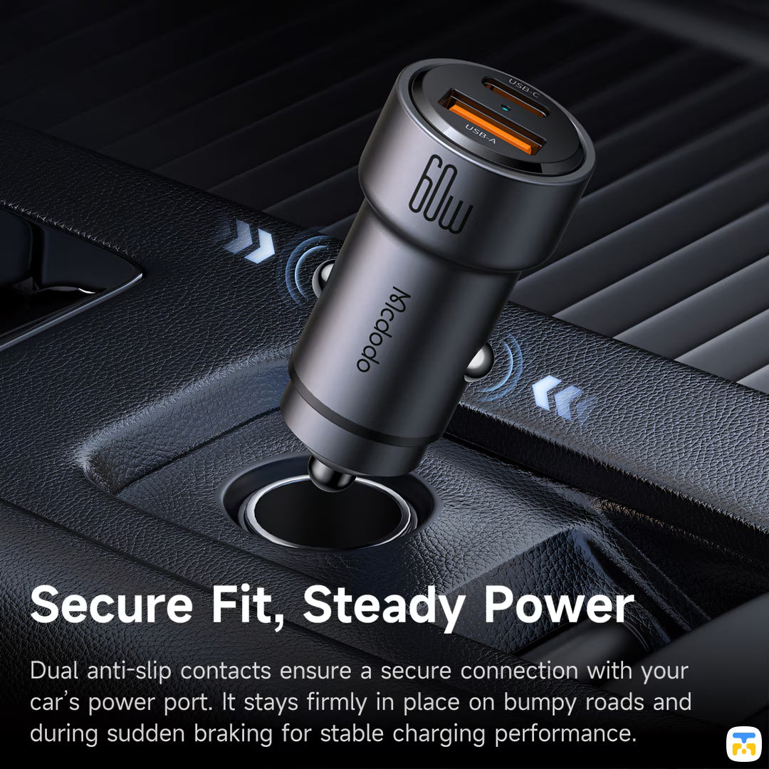 Secure Fit, Steady Power - Mcdodo NeoEco 60W Car Charger - USB-C + USB-A