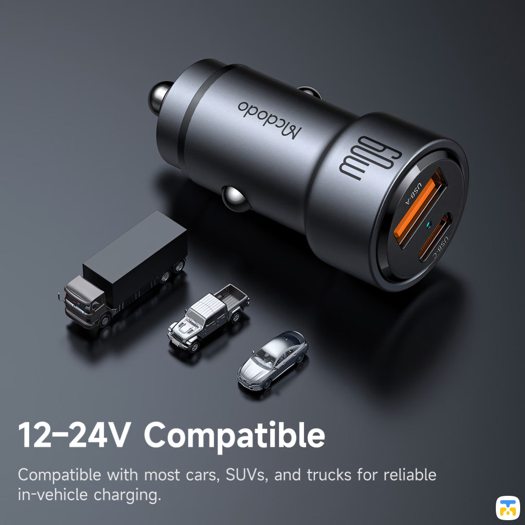 12-24V Compatible - Mcdodo NeoEco 60W Car Charger - USB-C + USB-A