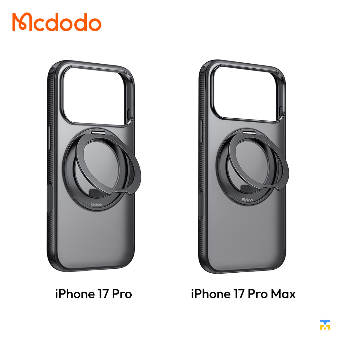Mcdodo OBase for iPhone 17 Pro and 17 Pro Max Black - Magnetic 360° Ring Stand Case with Camera Button