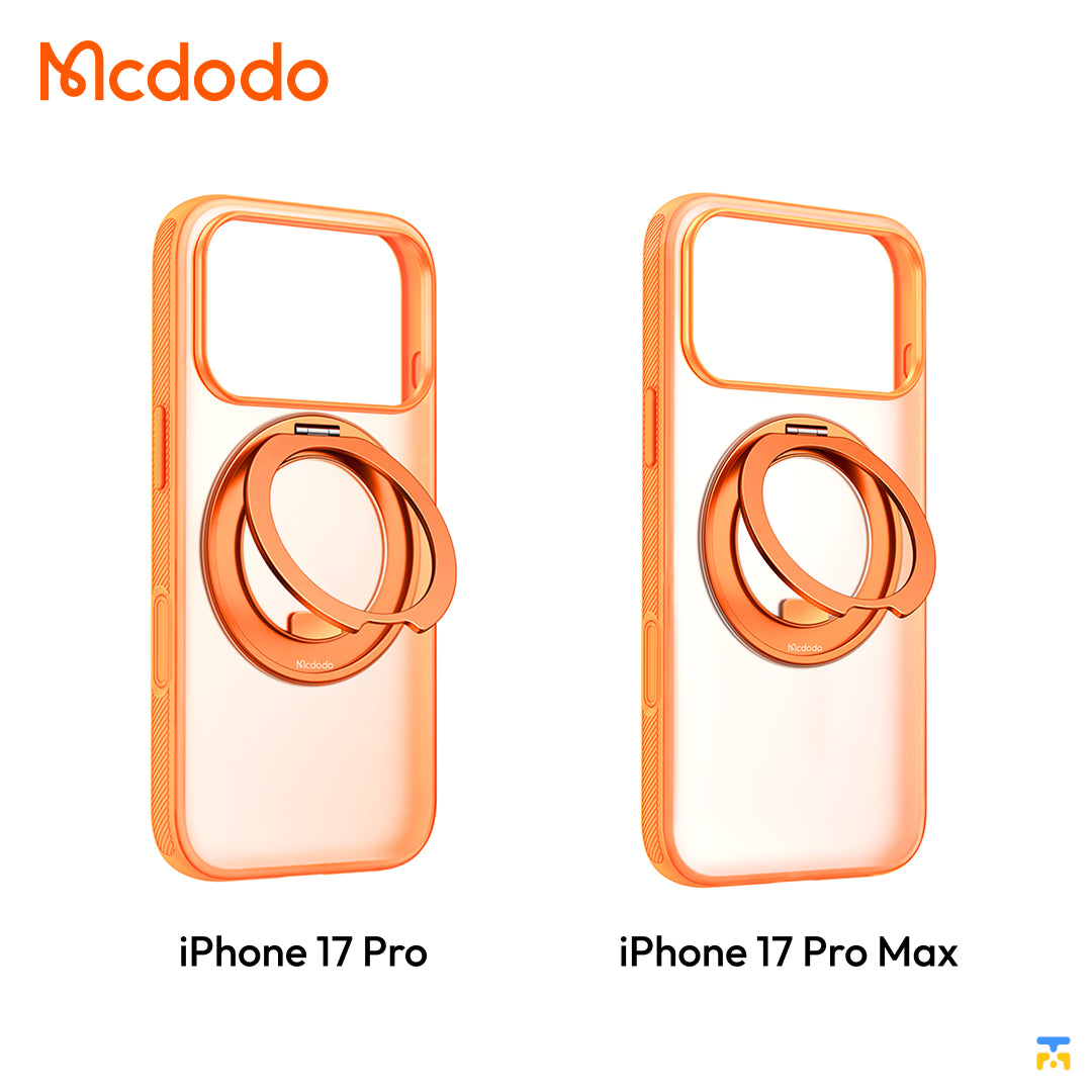 Mcdodo OBase for iPhone 17 Pro and Pro Max Orange - Magnetic 360° Ring Stand Case with Camera Button