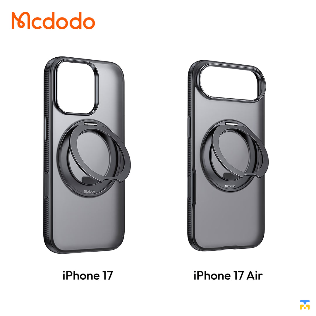 Mcdodo OBase for iPhone 17 and 17 Air Black - Magnetic 360° Ring Stand Case with Camera Button