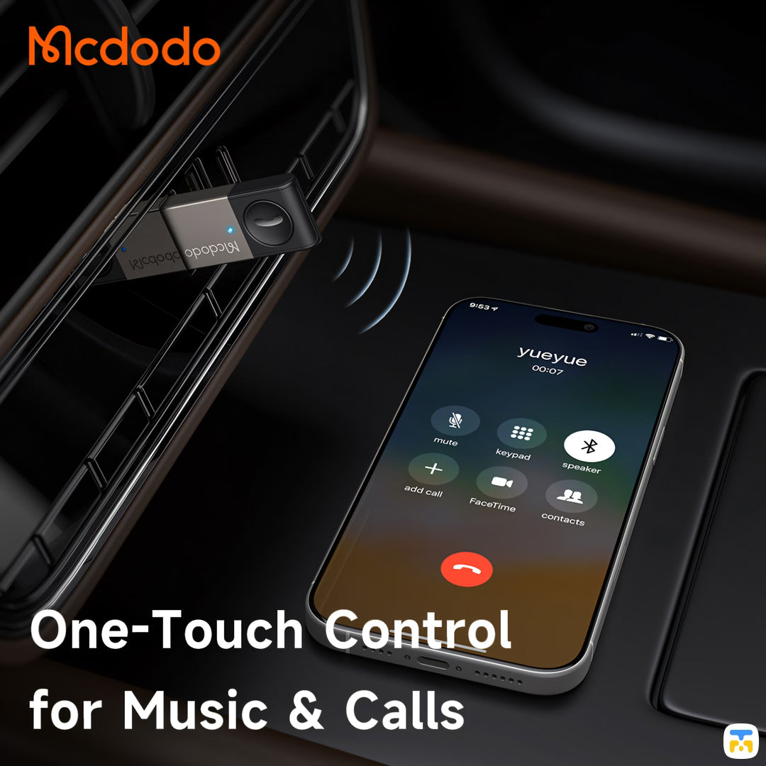 One-Touch Control
for Music & Calls - Mcdodo Port Go USB-A Wireless Car Adapter