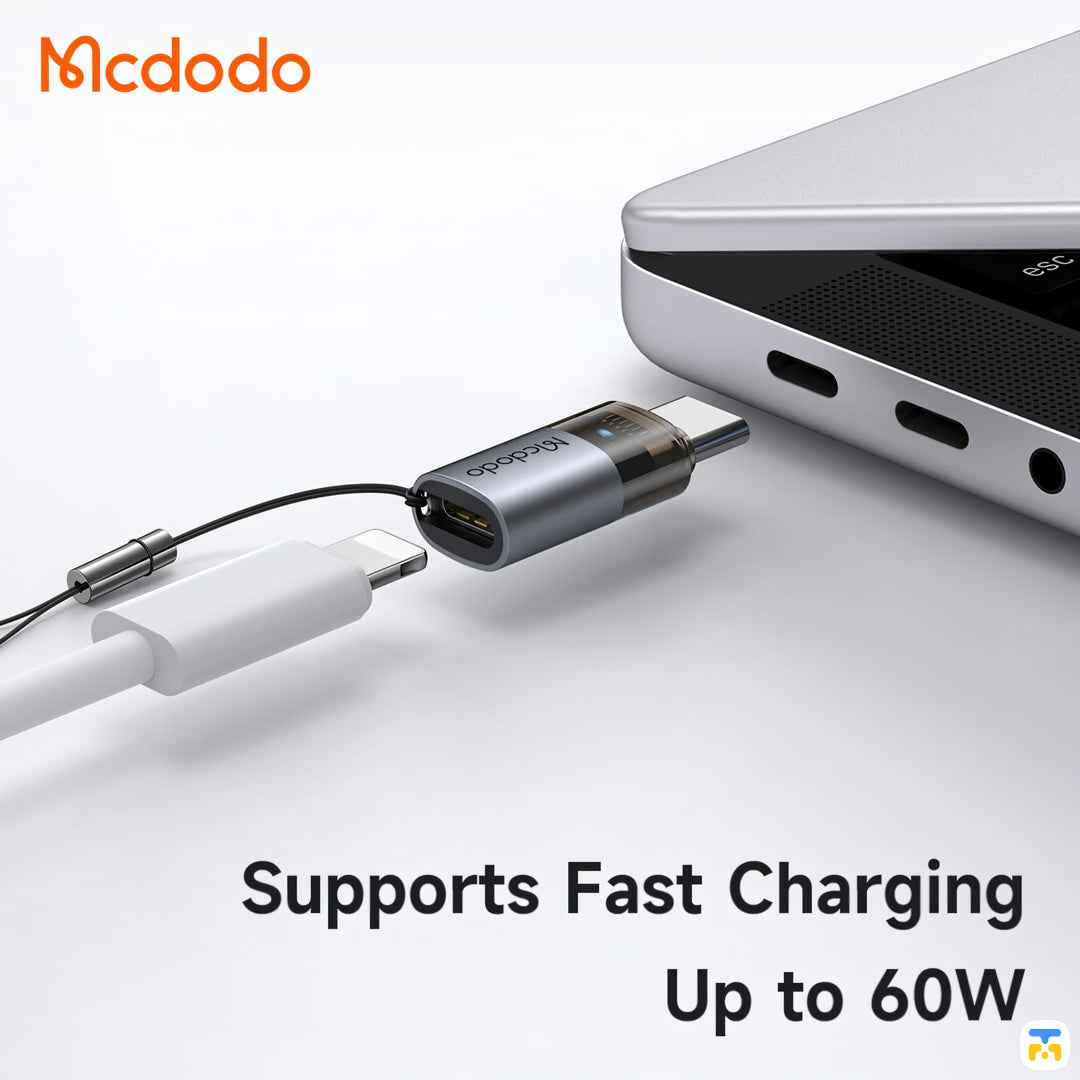 Supports Fast Charging
Up to 60W - Mcdodo  Port LumaLightning to USB-C 60W Charging Adapter