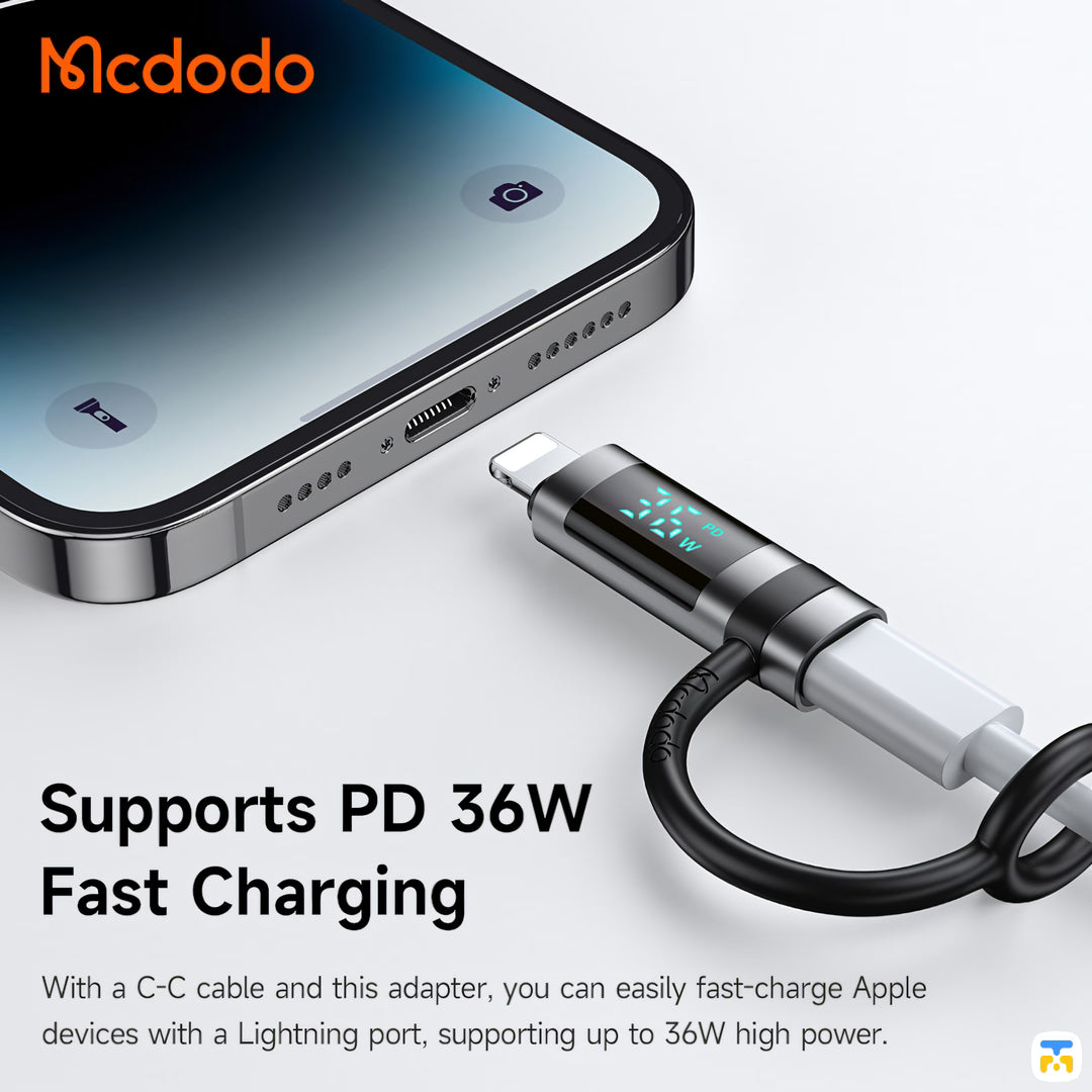 Supports PD 36W
Fast Charging - Mcdodo PortGo Vison 36W USB-C to Lightning Adapter with Display