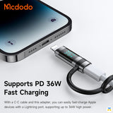 Supports PD 36W
Fast Charging - Mcdodo PortGo Vison 36W USB-C to Lightning Adapter with Display