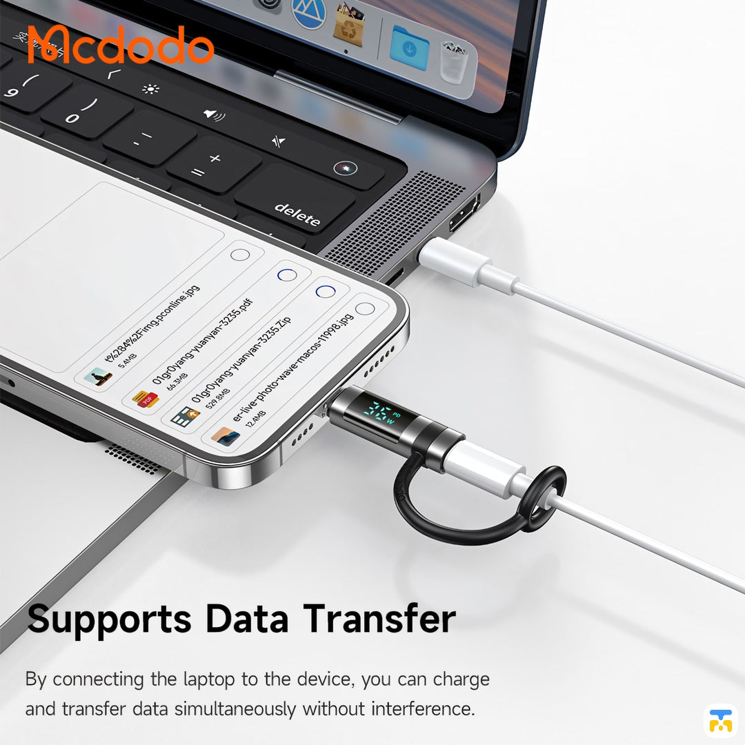 Supports Data Transfer - Mcdodo PortGo Vison 36W USB-C to Lightning Adapter with Display