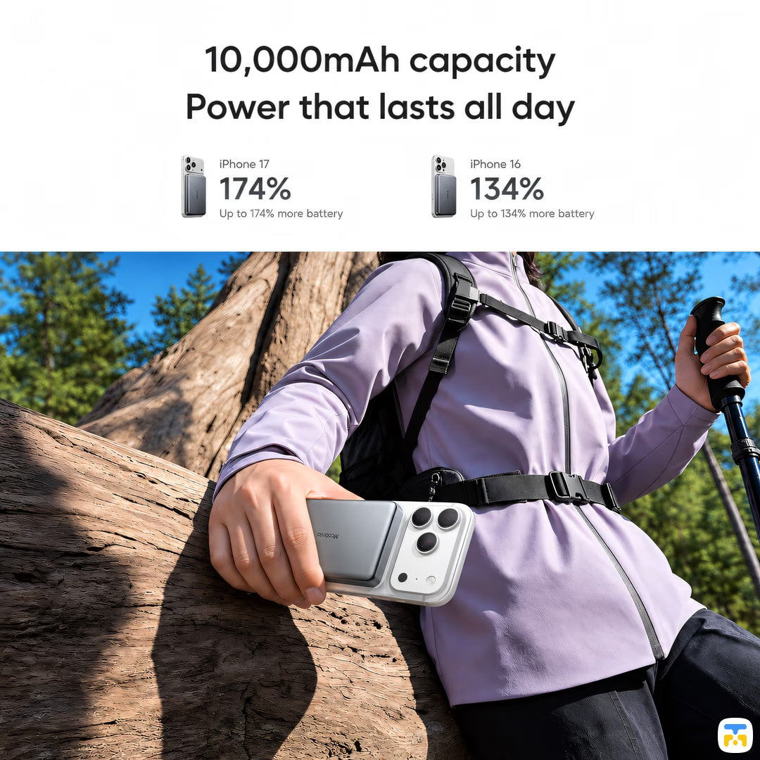 10,000mAh capacity
Power that lasts all day - Mcdodo Ultima 10000mAh 25W Qi2.2 Wireless Power Bank, Semi-Solid Battery