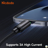 Supports 3A High Current - Mcdodo USB-A to Lightning Cable with Charging Light - 60W - 1 Meter