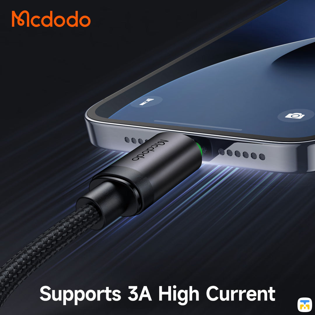 Supports 3A High Current - Mcdodo USB-A to Lightning Cable with Charging Light - 60W - 1 Meter