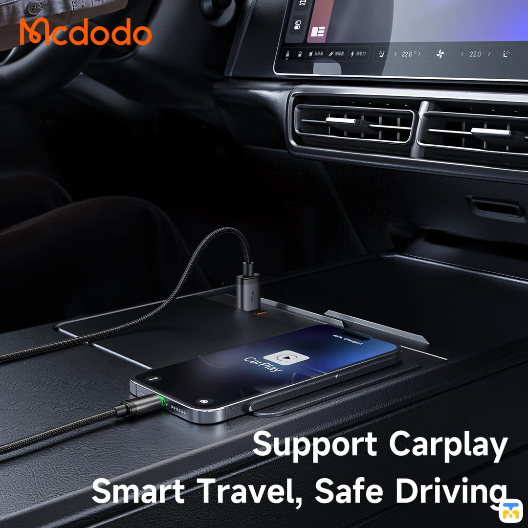 Support Carplay
Smart Travel, Safe Driving - Mcdodo USB-A to Lightning Cable with Charging Light - 60W - 1 Meter