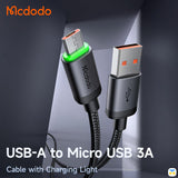 USB-A to Micro USB 3A
Cable with Charging Light - Mcdodo USB-A to Micro USB Cable with Charging Light - 60W - 1 Meter