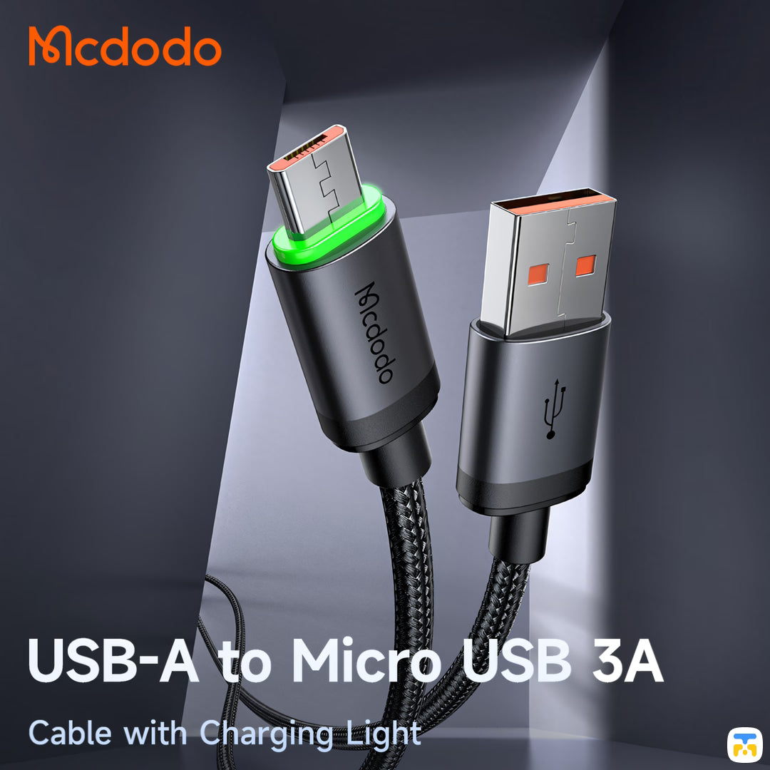 USB-A to Micro USB 3A
Cable with Charging Light - Mcdodo USB-A to Micro USB Cable with Charging Light - 60W - 1 Meter