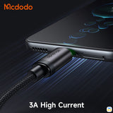 3A High Current - Mcdodo USB-A to Micro USB Cable with Charging Light - 60W - 1 Meter