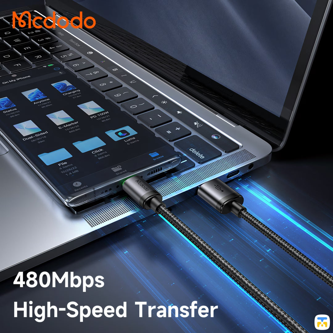 480Mbps
High-Speed Transfer - Mcdodo USB-A to Micro USB Cable with Charging Light - 60W - 1 Meter