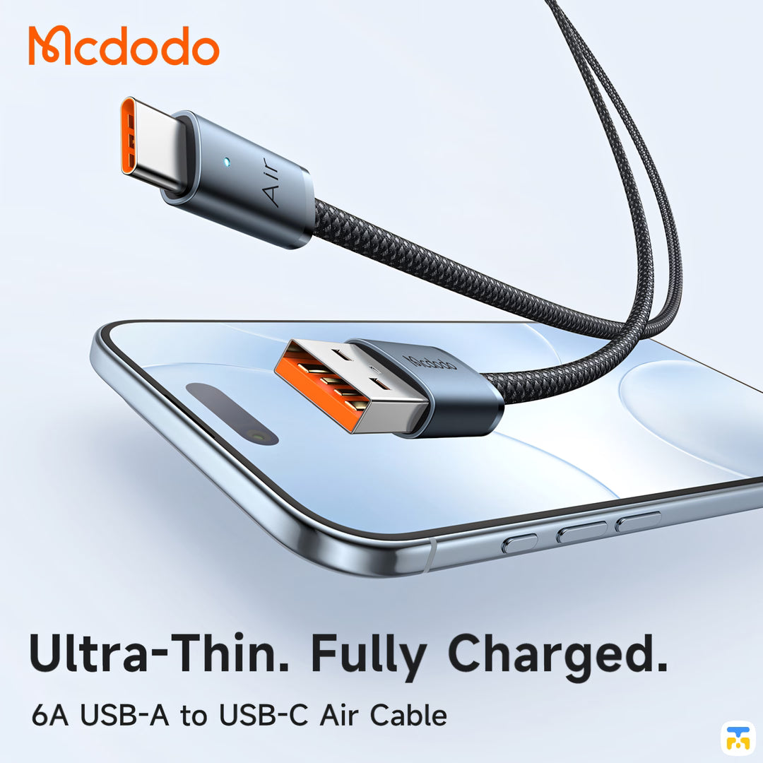 Ultra-Thin. Fully Charged - McDodo USB-A to USB-C 6A Air Cable 1.8m