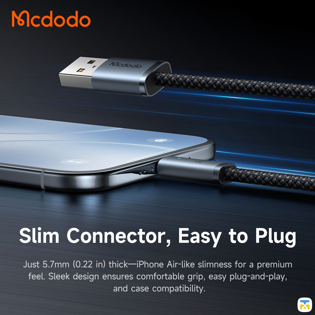 Slim Connector, Easy to Plug - McDodo USB-A to USB-C 6A Air Cable 1.8m