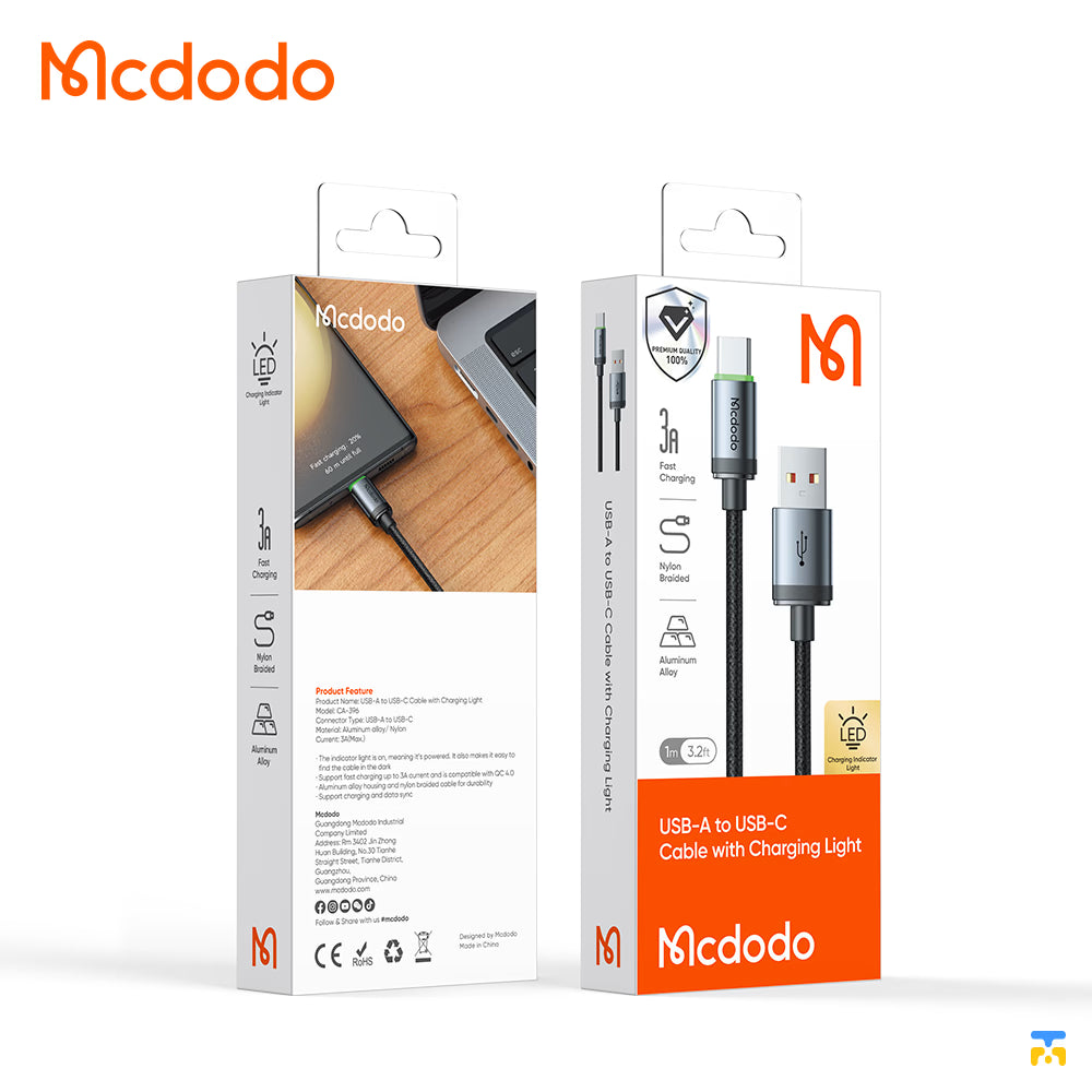 Mcdodo USB-A to USB-C Cable with Charging Light - 60W - 1 Meter - Packaging