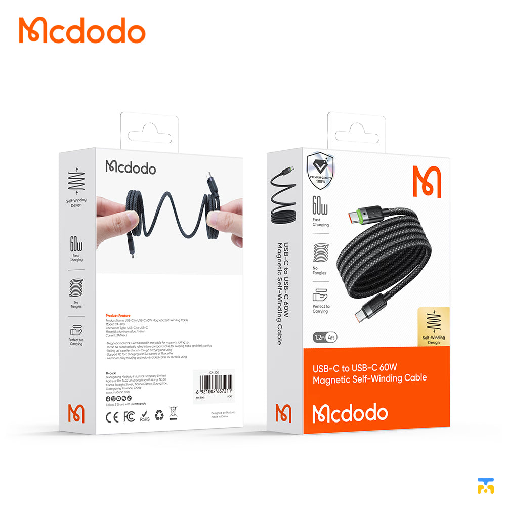 Mcdodo USB-C to USB-C Magnetic Self-Winding Cable - 60W - 1.2 Meter- Packaging