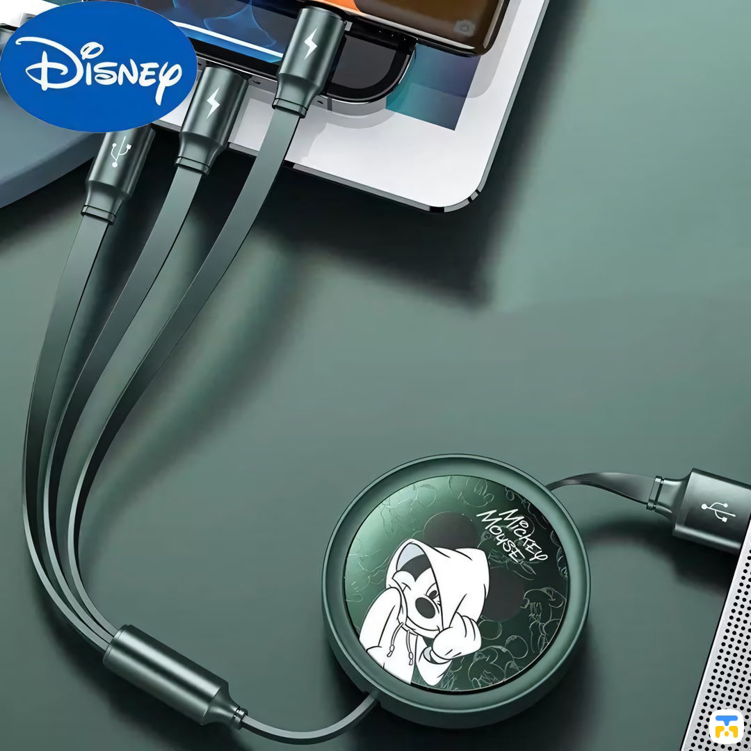 MDD Retractable 3-in-1 Charging Cable,Thunder Drum Disney Series,Cool Mickey - 1.2M 3A