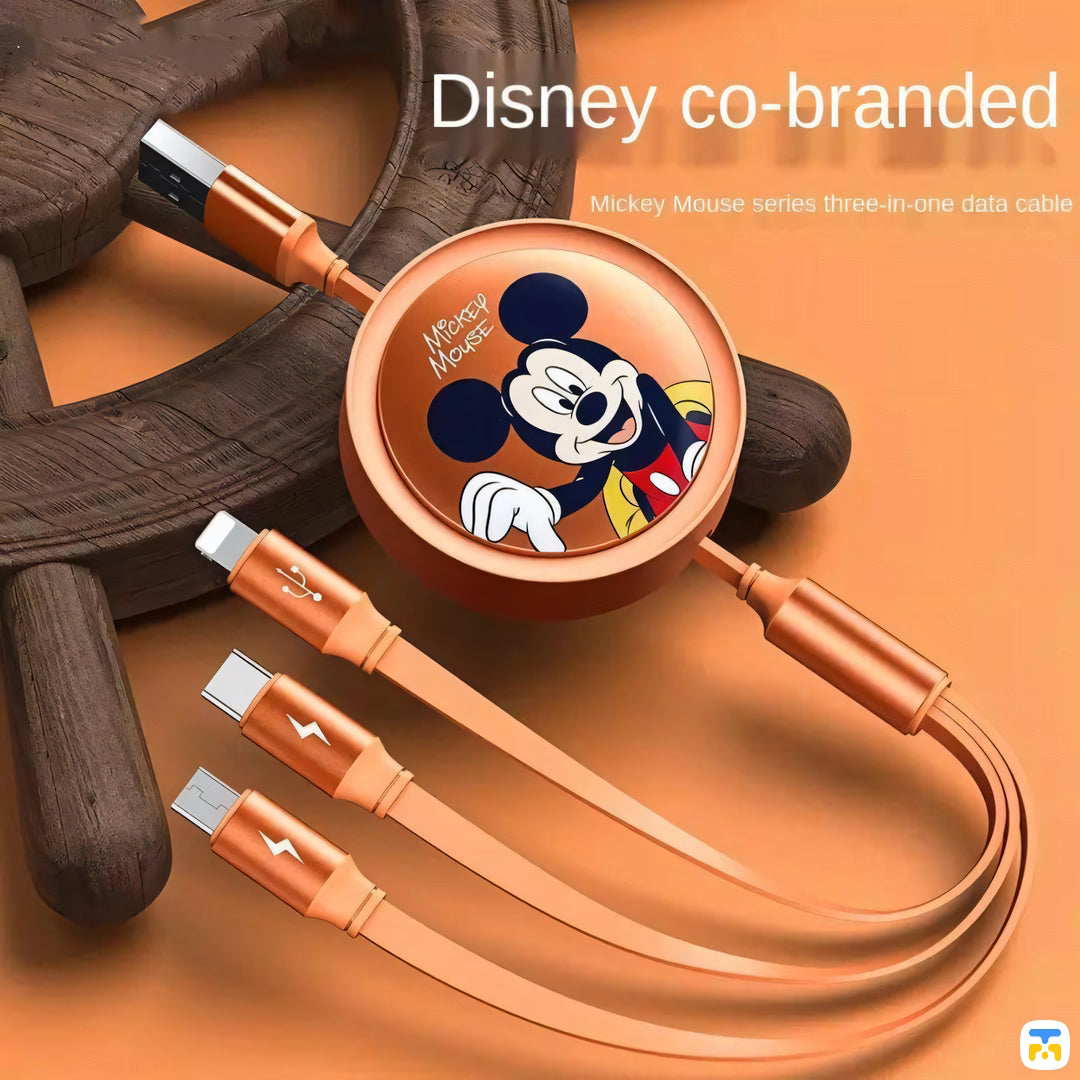 MDD Retractable 3-in-1 Charging Cable,Thunder Drum Disney Series,Cool Mickey - 1.2M 3A