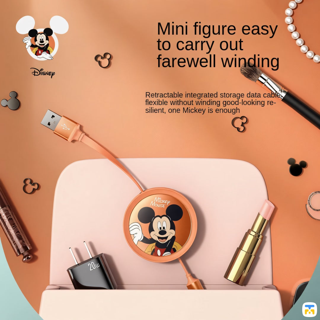 Mini figure easy to carry out farewell winding - MDD Retractable 3-in-1 Charging Cable,Thunder Drum Disney Series,Cool Mickey - 1.2M 3A