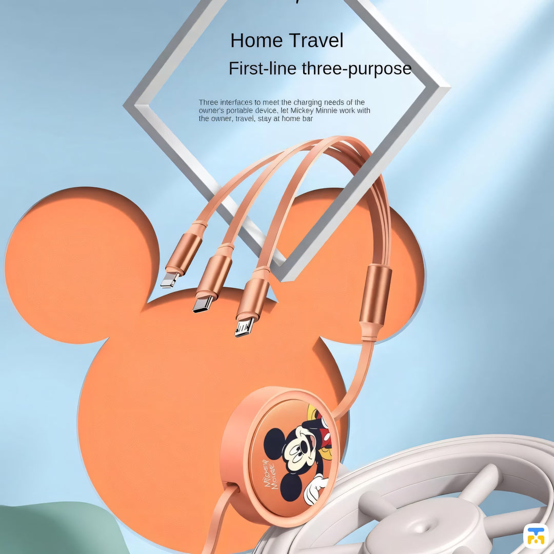 Home Travel First-line three-purpose - MDD Retractable 3-in-1 Charging Cable,Thunder Drum Disney Series,Cool Mickey - 1.2M 3A