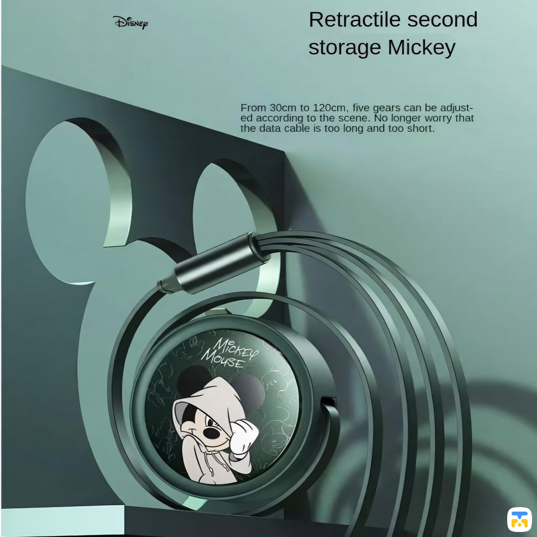 Retractile second storage Mickey - MDD Retractable 3-in-1 Charging Cable,Thunder Drum Disney Series,Cool Mickey - 1.2M 3A